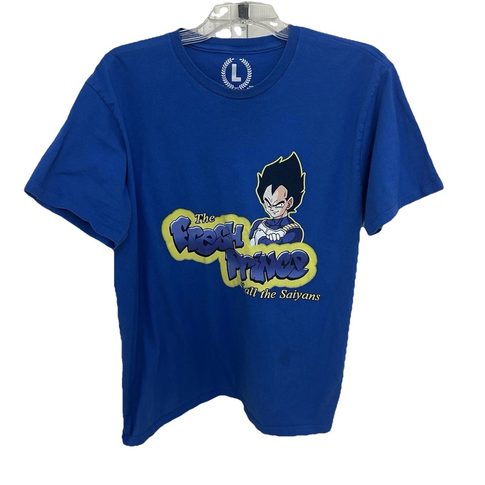 Teepublic The Fresh Pince of All the Saiyans Tee Blue  L  EUC Anime Deagon BallZ